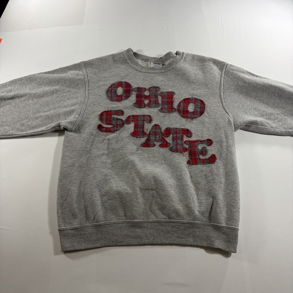 Vintage 90s Ohio State Sweatshirt Small Gray Sewn Plaid Letters Jerzees